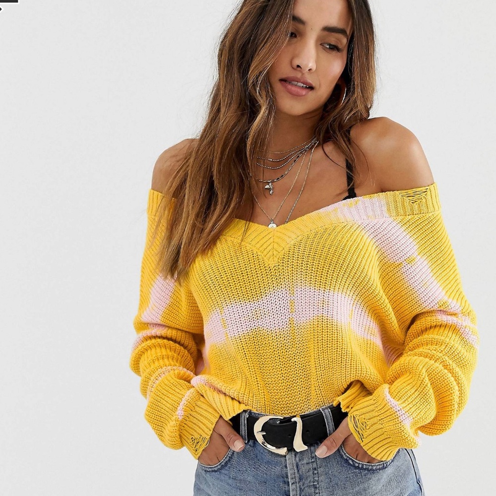ASOS SkyLar Rose Tie Dye Knitted Sweater with Distressed Detail